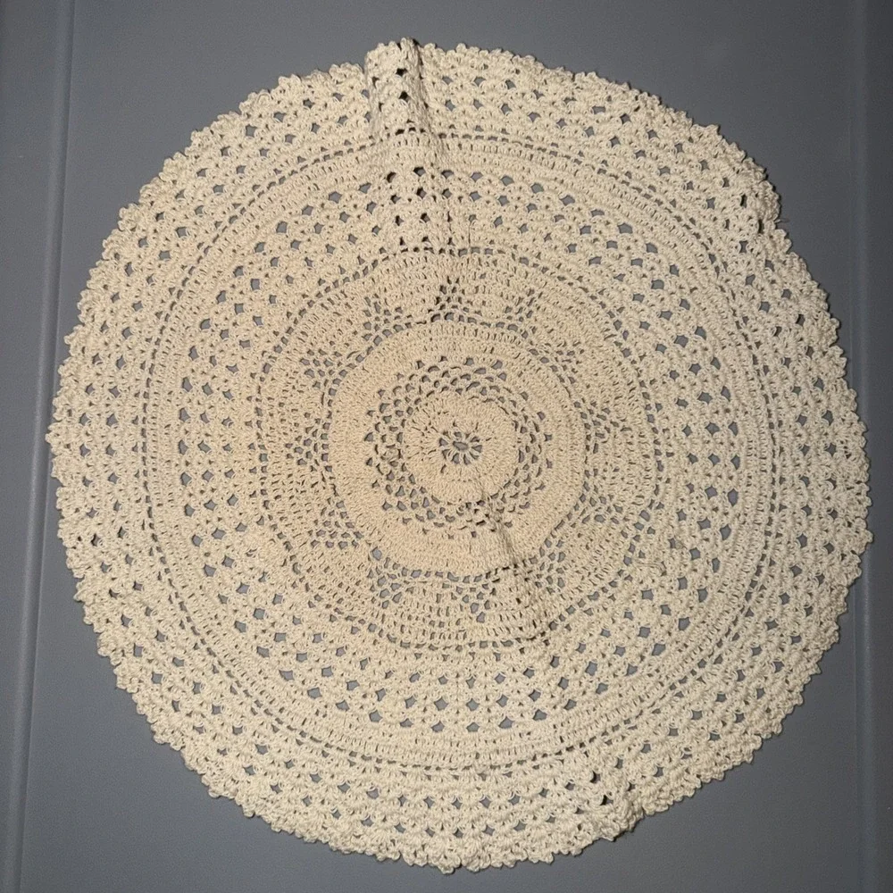 Vintage Hand Crochet Doily Ecru Cotton Lace Round 12/13 In Grandmacore Cottage
